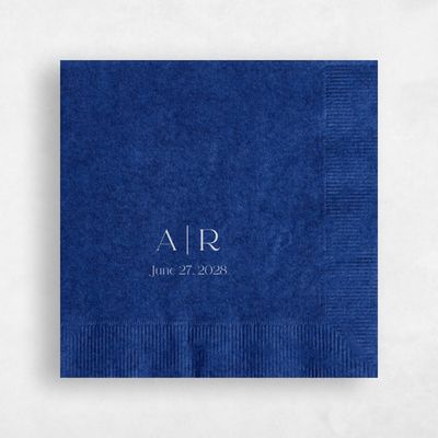 Navy, Blue Wedding Napkin - Classic Initials