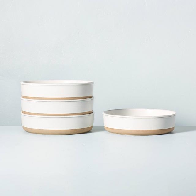 4pk Modern Rim Stoneware Pasta/Grain Bowl Sour Cream - Hearth & Hand™ with Magnolia