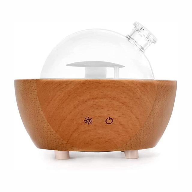 Glass Aromatherapy Essential Oil Diffuser, 200ml Natural Wood Base, Desktop Ultrasonic Aroma Diffuse Essential Oil Humidifier,LED Light Available in 7 Colors, Suitable for Home Office Bedroom