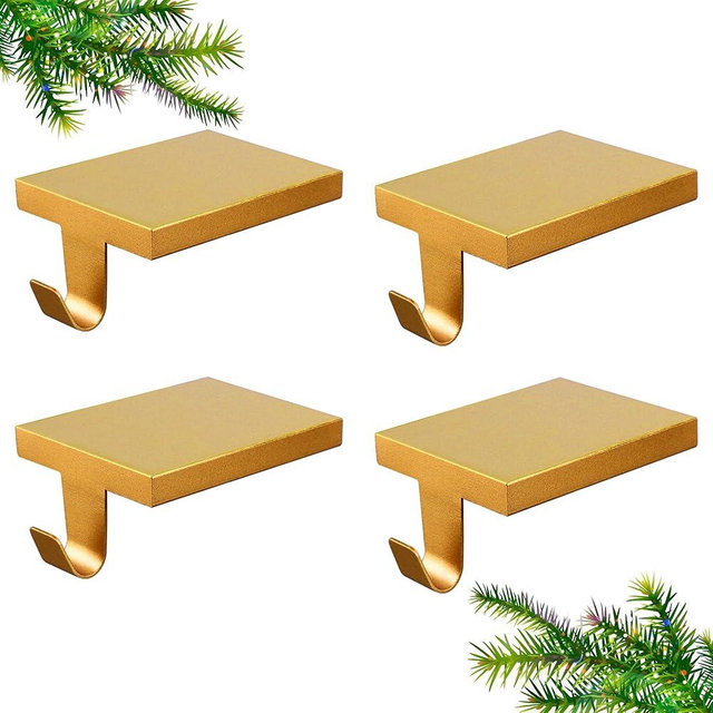 Anrgterg 4 Pcs Christmas Stocking Holders, Mantel Stocking Hangers Metal Hanging Hooks with Protective Pads for Xmas Holiday Counter Window Home Table Gold