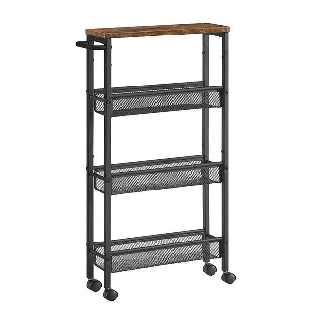 VASAGLE Slim Storage Cart, 4-Tier Rolling Cart Tower, Slide Out Cart with Handle Metal Mobile Shelving Unit for Kitchen Dining Living Room Office Narrow Places, Rustic Brown and Black ULRC032B01V1