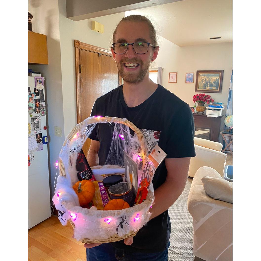 Celebrating 6 months together with a surprise "spooky basket" from Jared