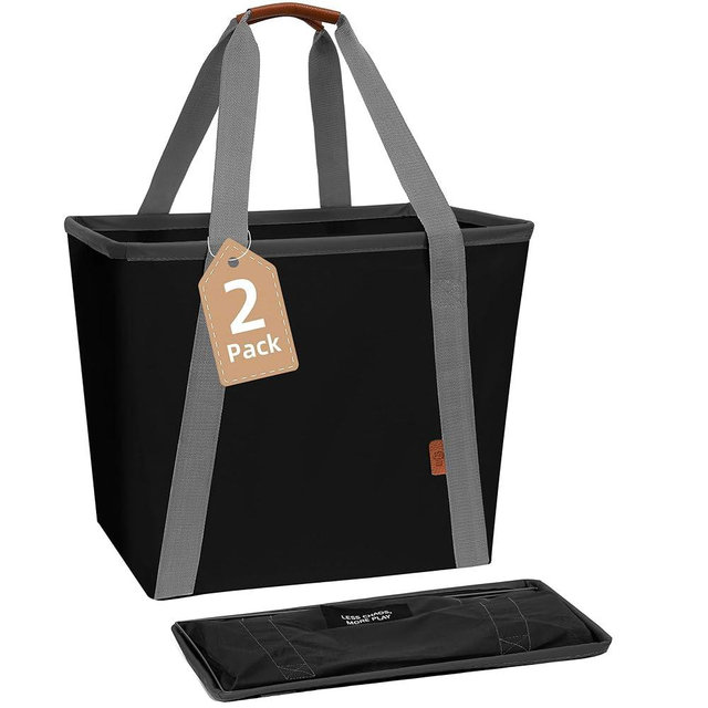STORAGE MANIAC Collapsible Laundry Caddy, 128L (34 Gal) Large Collapsible Laundry Basket with Sturdy Metal Wire Frame, Long Carry Handles - Space-Saving, Foldable Laundry hamper, 2 Pack Black