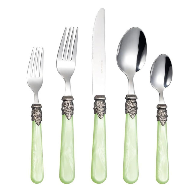 CATHYLIN REVERIE Collection 20-piece 18/10 Stainless Steel Vintage Flatware set,Sliverware set Service for 4,Dishwasher safe(20, Green)