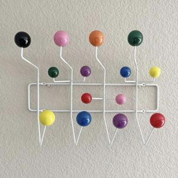 Mid-Century Pop Wood Ball Metal Coat Rack, Multi Color