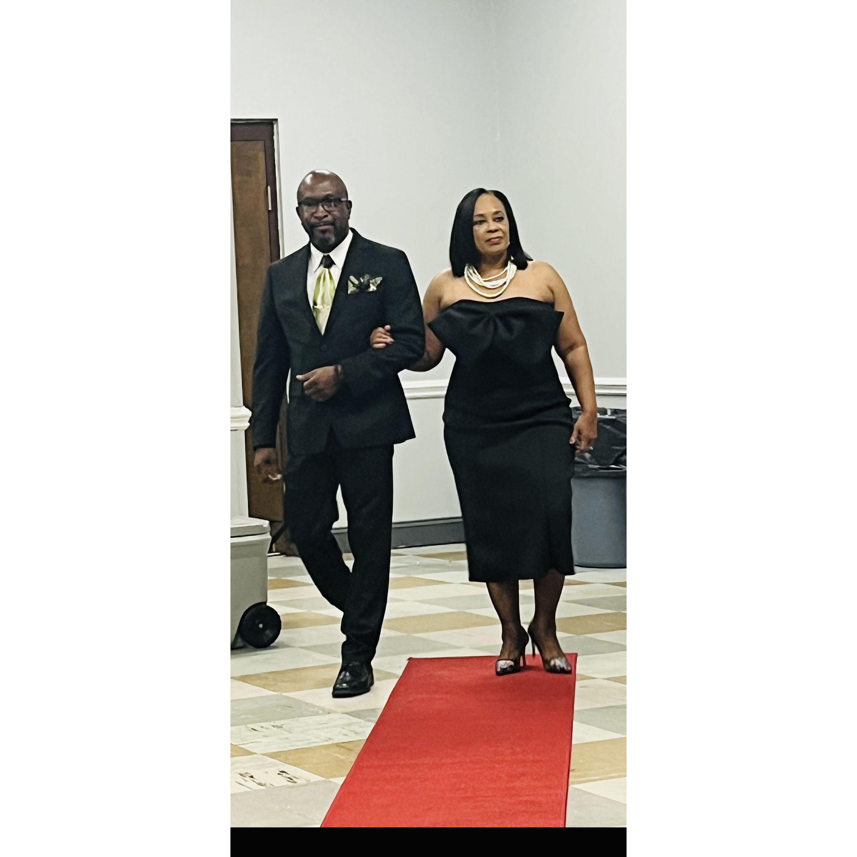 Walking on the red carpet at a fashion show
