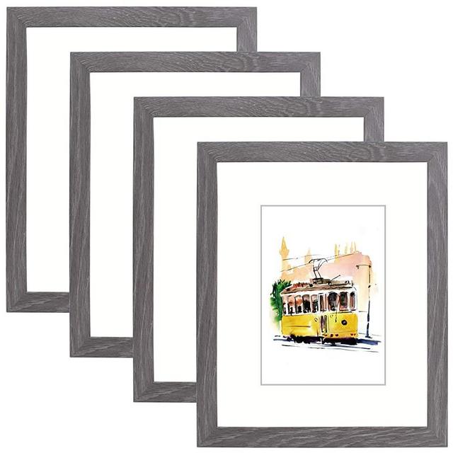 Annecy 8x10 Picture Frame (4 Pack, Gray) - 8x10 Photo Frames with Real Glass for 5x7 with Mat- Wall Mount & Table Top Display