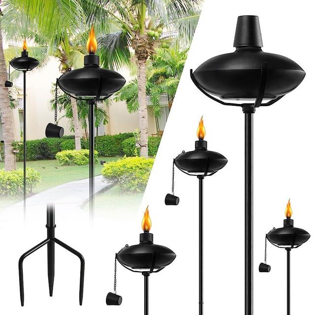 FAN-Torches 6 Pack Home Garden Torch, Outdoor Metal Torch Garden Décor,55-Inch Upgraded Citronella Torches with 3-Prong Grounded Stake, Metal Light Torches for Party Patio Pathway (More Stable)