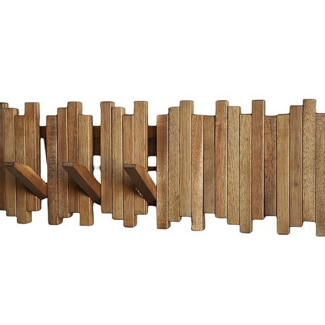 GOGREEBELL Natural Wood Wall Mounted Piano Coat Rack| Coat Rack Wall Mount| Flip Down Wall Hook Rack 7 Hooks| Entryway Wall Art Hook,Made of Acacia Wood (Wood Wax Oil staining Light Brown).