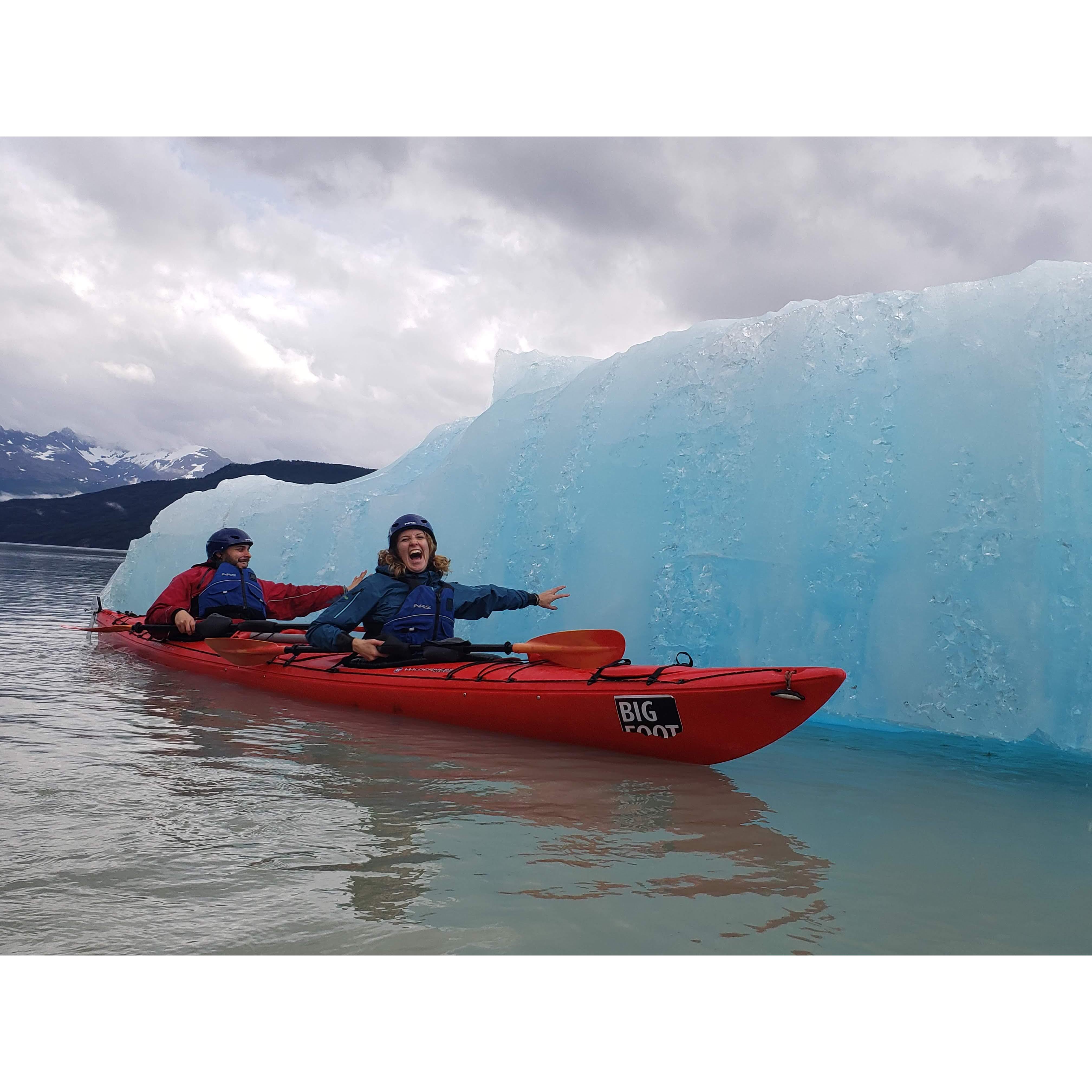 Kayaking in the iceberg graveyard by the Patagonia Glacier