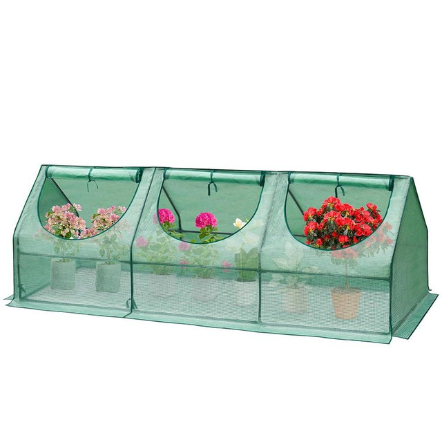 Greatbuddy Portable Mini Greenhouse, 3×3×9Ft, High-Density PE Plant Cover with 3 Roll-up Zipper Windows, Perfect for Outdoor Plant Growing