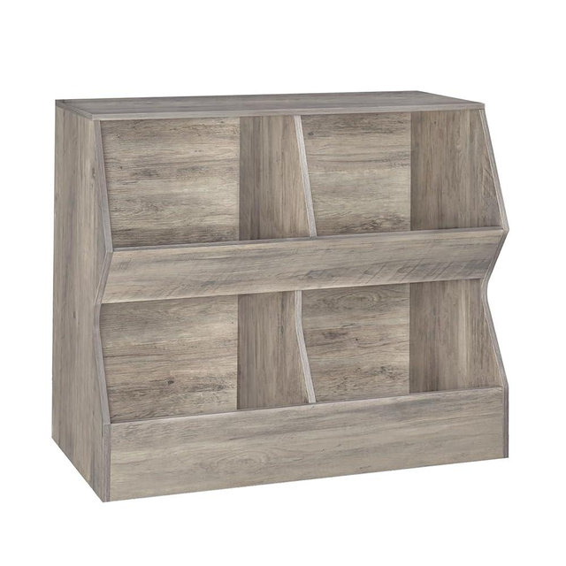 DINZI LVJ Kids Bookshelf, Toy Storage Organizer, Wooden Toy Storage Cabinet, 4 Cubby Children Bookcase, 35.4" L Toddler Book Shelf for Bedroom, Nursery, Hallway, School, Gray Wash