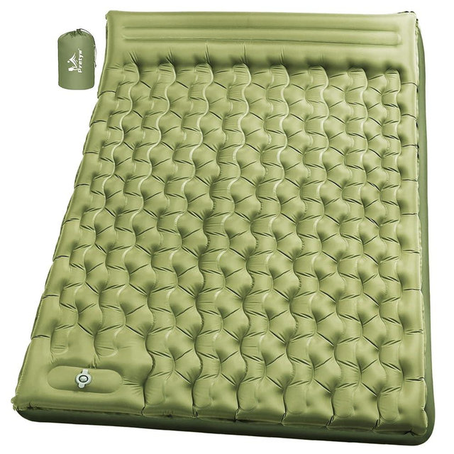 Pretyw Double Sleeping Pad for Camping - 5" Ultra-Thick Camping Mattress with Pillow, Built-in Foot Pump, Compact 2-Person Portable Camping Mat for Backpacking, Hiking, Car Traveling, Beach, Tent