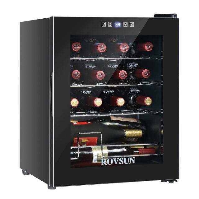 ROVSUN 16 Bottle Wine Cooler Refrigerator, Freestanding Compressor Wine Chiller, Beverage Wine Fridge with Digital Temperature Control Double-layer Glass Door for Red White Wine, Champagne, Beer