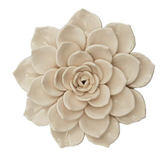 SEINHIJO Ceramic Flower Wall Decor 3D Wall Art Sculpture Modern Arts Gifts White 6.7inch