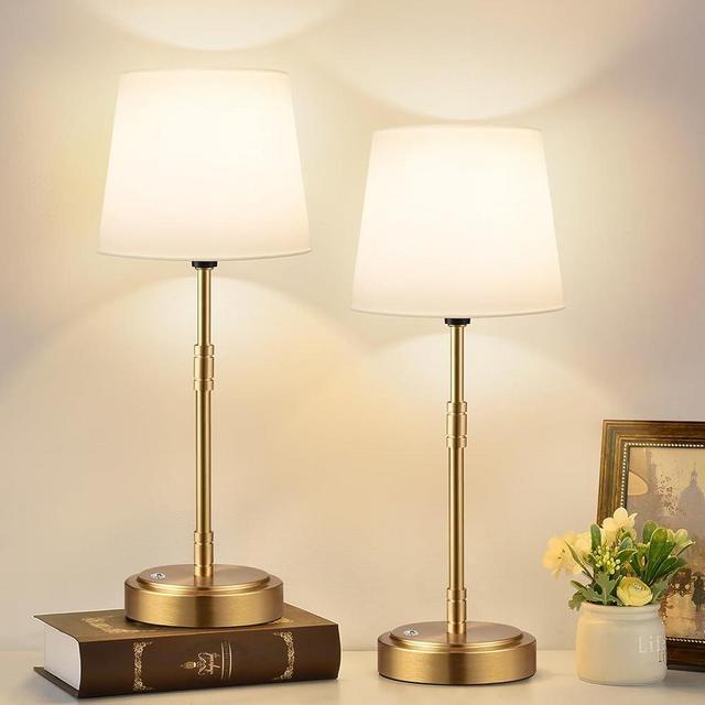 Cordless Table Lamps Set of 2 – Battery Operated Lamp with 7500mAh Rechargeable Battery, Stepless Dimmable Vintage Brass Desk Lamp, Wireless Lamps for Dining Room, Nightstand & Patio (Bulbs Included)
