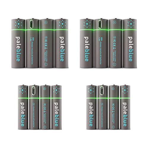 Rechargeable Smart Batteries with USB Charger by Pale Blue, Lithium Ion, Charges Under 5 Hours, Over 1000 Cycles, 2-in-1 USB to Micro USB Charging Cable, LED Charge Indicator (Sustainability Bundle)
