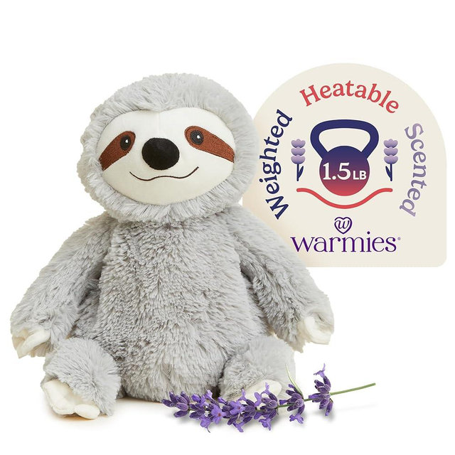 warmies Microwavable & Weighted Stuffed Animals, Gray Sloth - Heated Stuffed Animal Plushie for Warmth & Comfort - Cute Soft Plush Toys for Adults & Children (Boys, Girls, Babies & Toddlers)