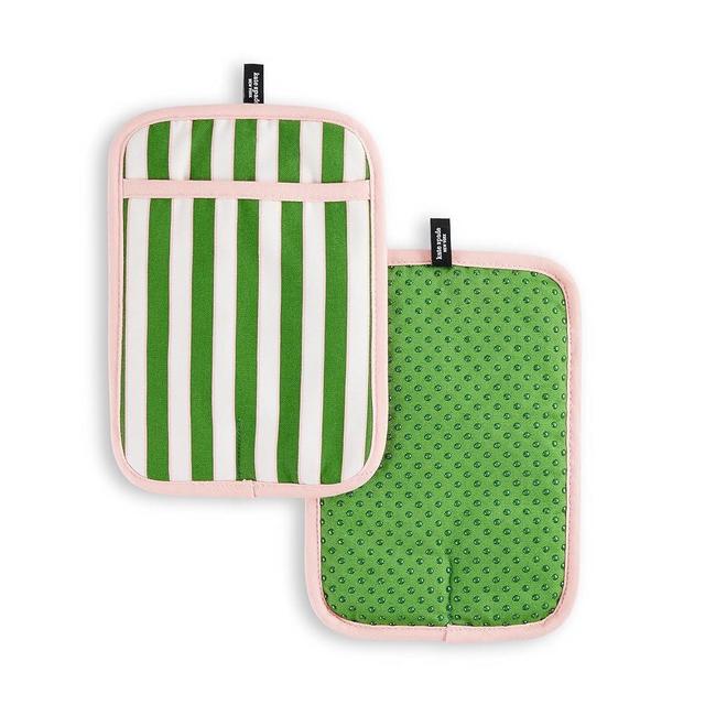 Kate Spade New York Botanical Stripe Pot Holder 2-Pack Set, 7" x 10", Green/Pink