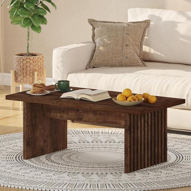 BON AUGURE Coffee Table for Living Room, Farmhouse Wood Center Table, Rectangle Mid-Century Living Room Table (Rustic Oak, 47Inch)