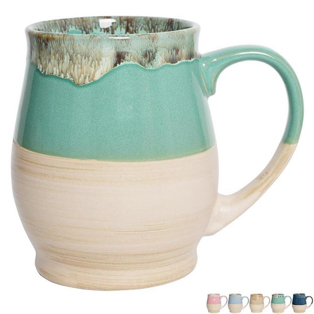 Bosmarlin Extra Large Ceramic Coffee Mug, 25 Oz, Dishwasher and Microwave Safe, Big Oversized Tea Cup, Reactive Glaze (Green)
