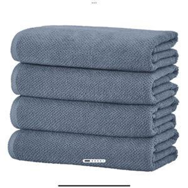 Cotton Quick Dry Textured Bath Towel - Great Bay Home- Bath towel 4 pack- chambray blue