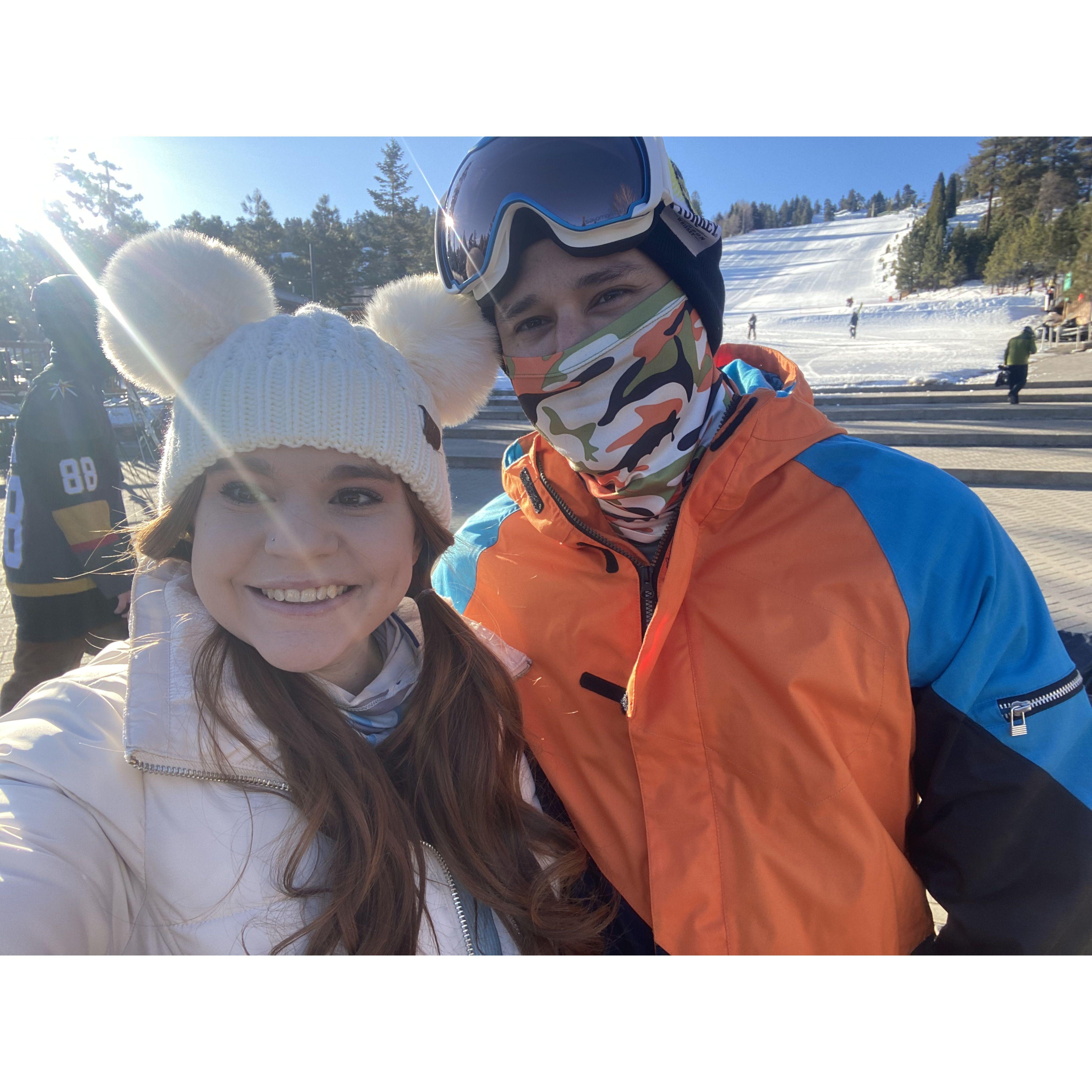 Kevin's journey begins to teach Baily to snowboard! We're still working on it!!