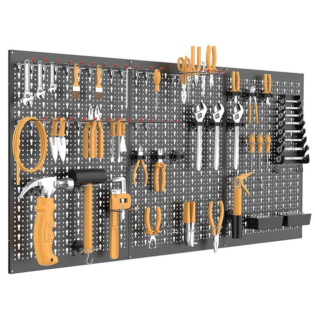 WALMANN Metal Pegboard Wall Tool Organizer Board with Pegboard Hooks, 24x48 in Tools Organizer Pegboard for Garage, Workbench, Peg Boards, Tool Storage Board with Hooks(Black)