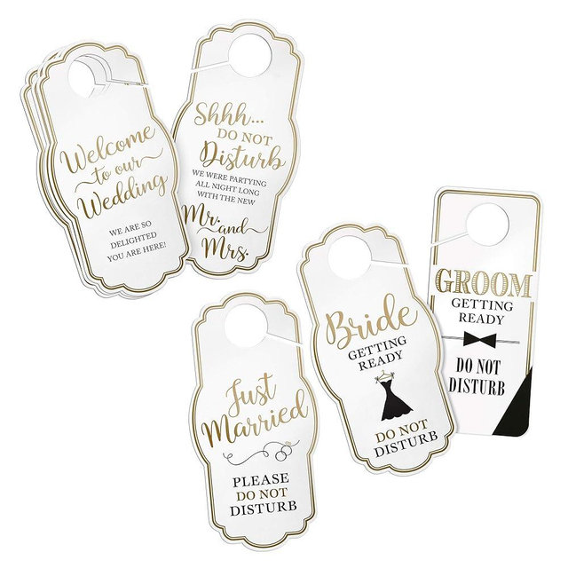 Lillian Rose White and Gold Wedding Door Hangers for Bride, Groom, and Guests