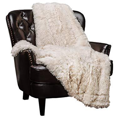Chanasya Shaggy Longfur Faux Fur Throw Blanket - Fuzzy Lightweight Plush Sherpa Fleece Microfiber Blanket - for Couch Bed Chair Photo Props (50x65 Inches) Cream