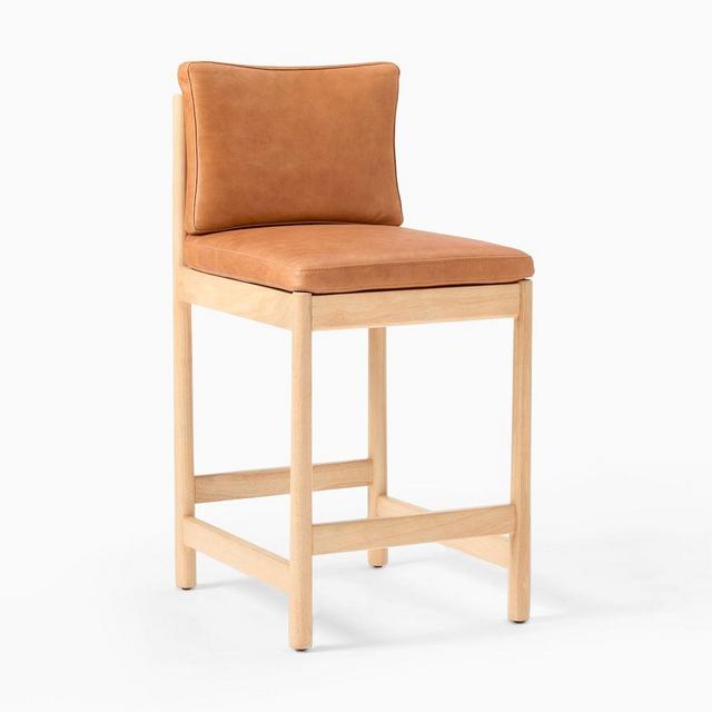 Halsey Armless Counter Stool, Ludlow Leather, Sesame, Blonde