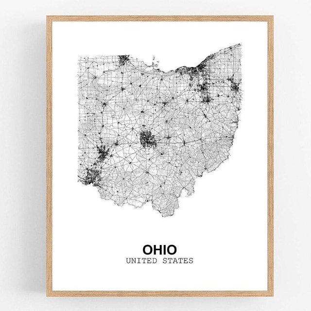 Eleville 18X24 Unframed Ohio United States Country View Abstract Road Modern Map Art Print Canvas Poster Wall Office Home Decor Minimalist Line Art Hometown Housewarming wgn191