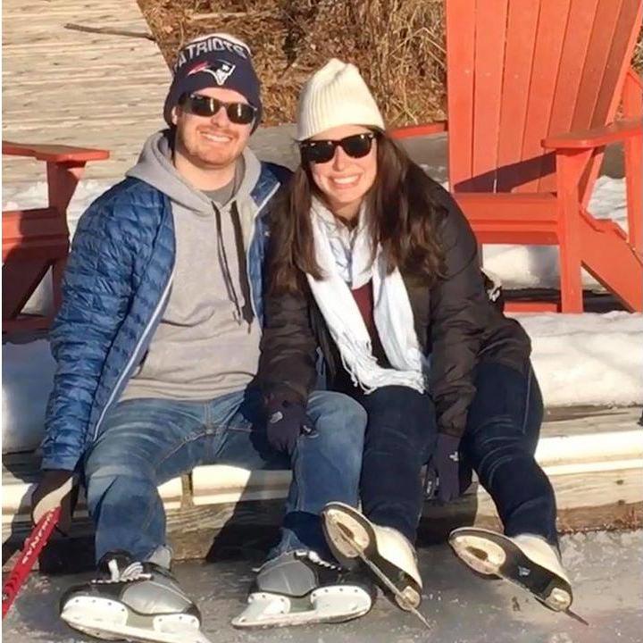 Christmas 2018 in Conway! Patrick aged 20 years watching Theresa ice skate on a partially frozen lake but couldn't help smiling!