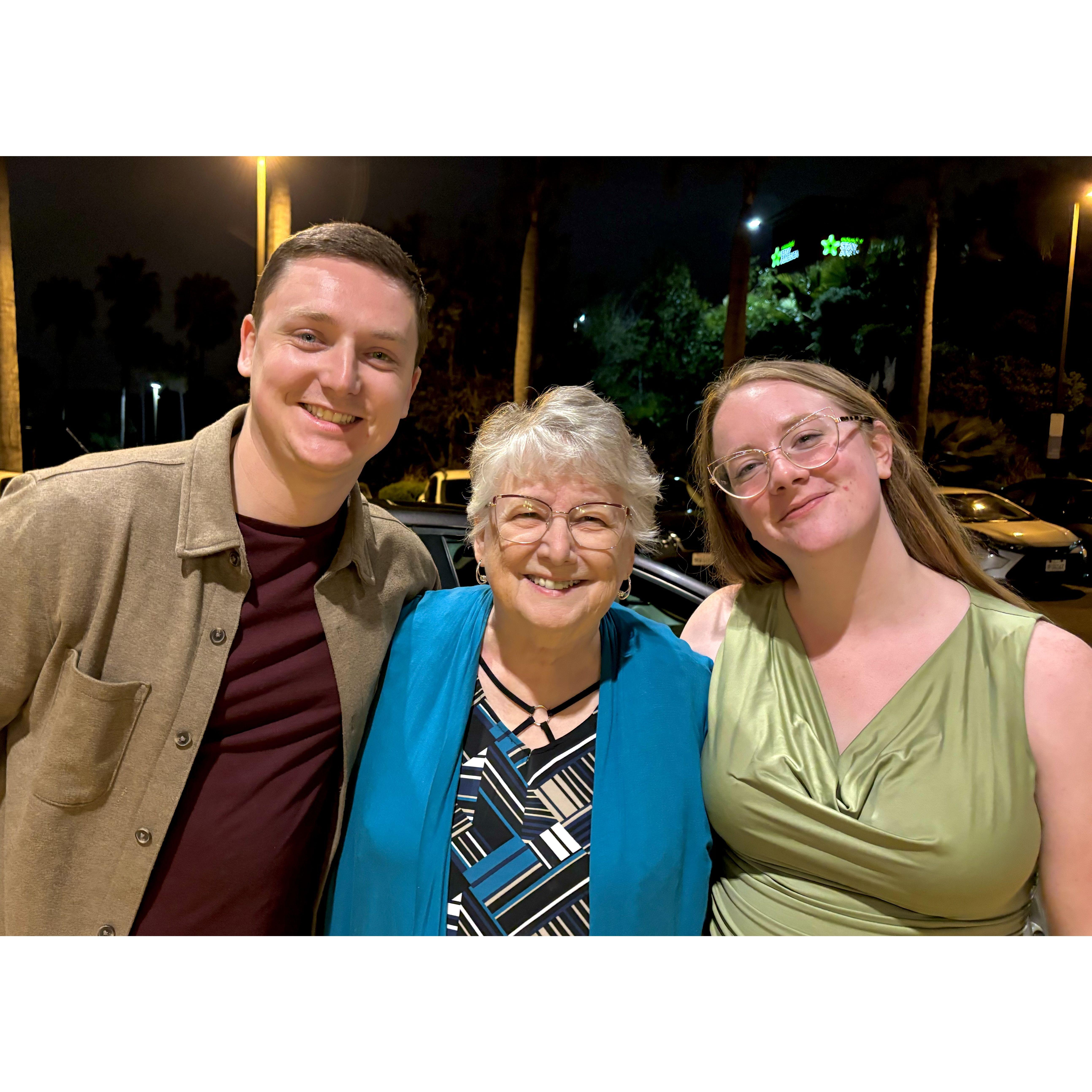 Kayla and Austin with Kayla's grandmother Elaine. She visited them in San Diego.