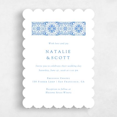 Blue Scalloped Wedding Invitation - Oluveri Portrait