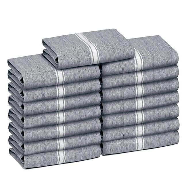Zeppoli Classic Kitchen Towels 15-Pack - 100% Natural Cotton Dish Towels - Reusable Cleaning Cloths - Super Absorbent - Machine Washable Hand Towels - 14” x 25”