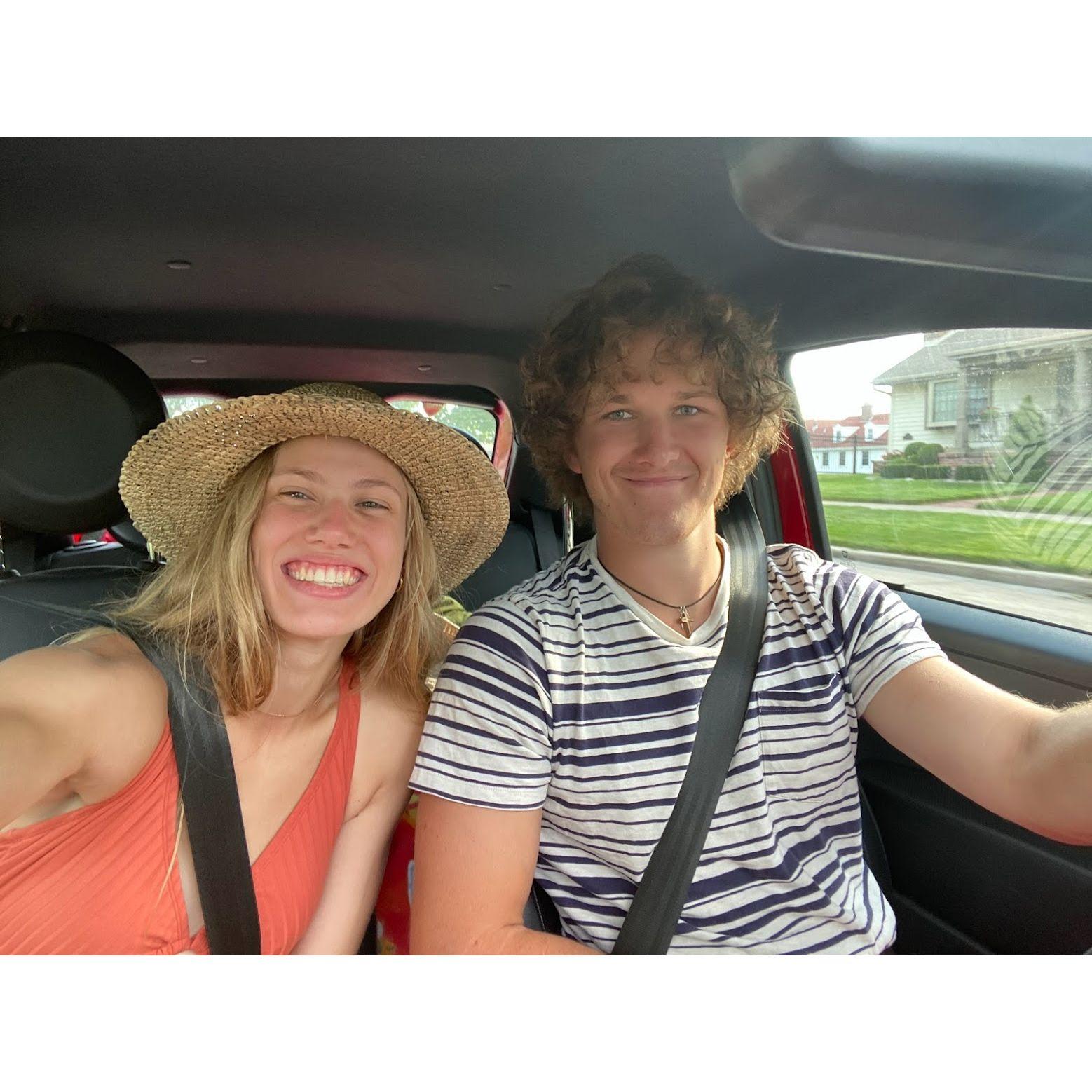 We love the beach! We were headed to a beach in Kenosha. During this trip in Kenosha over a year ago was when we said that we wanted to marry each other.