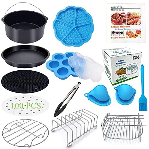 Eco Moda 8 inch XL Air Fryer Accessories 12 pcs with Recipe Cookbook Compatible with Ninja Foodi 5&6.5 (OP101,OP301,OP302,OP401,FD401) and Growise Cosori Ninja and Philips Fit all 5.3QT - 5.8QT
