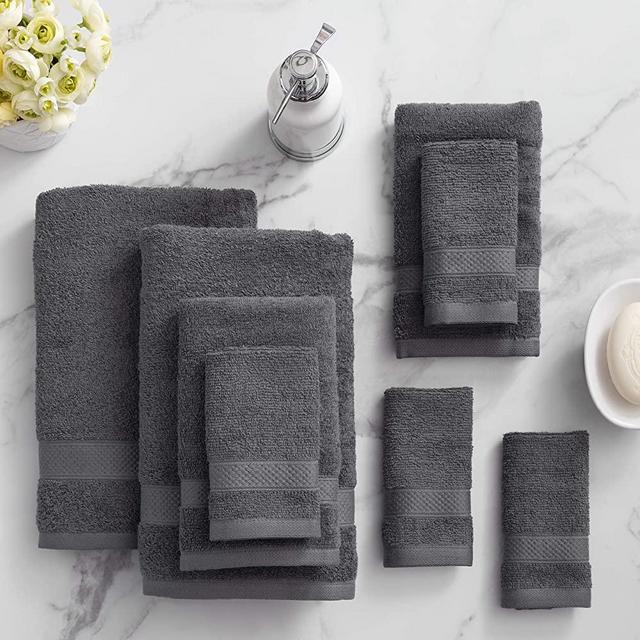 Welhome Basic 100% Cotton Towel (Charcoal Grey) - 8 Piece Set - Quick Dry - Absorbent - Soft - 434 GSM - Machine Washable - 2 Bath - 2 Hand - 4 Wash Towels