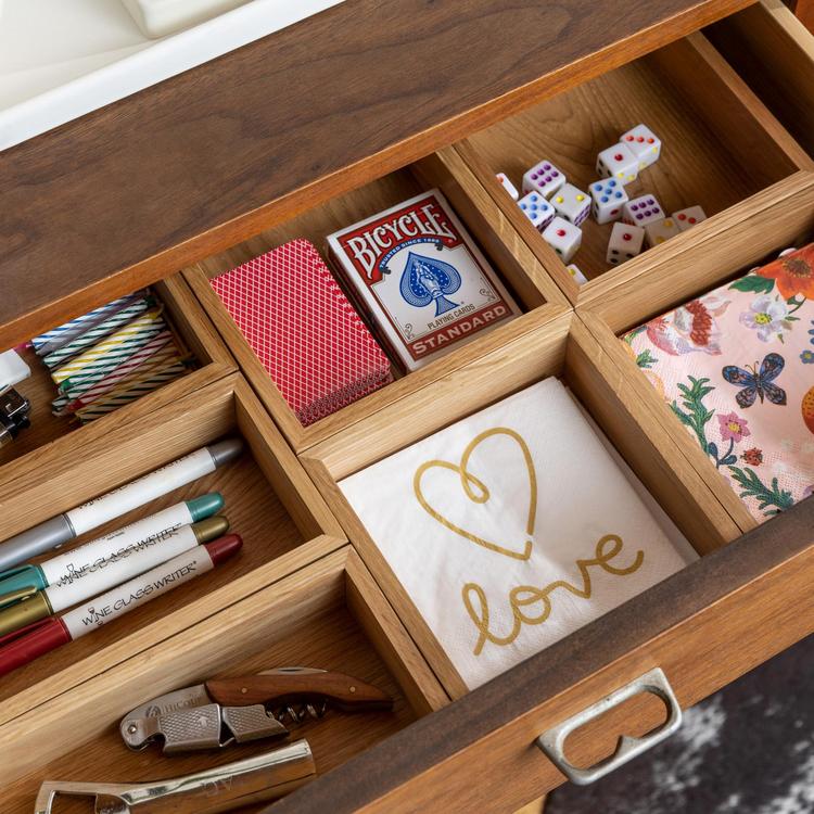 NeatMethod Perforated Brass Acacia Wood Storage Basket