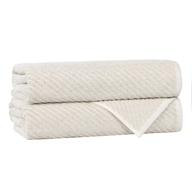 Viscose Cotton Blend Medium Weight Soft Textured Diagonal Ribbed Bath Towels, Set of 2, Beige - Blue Nile Mills