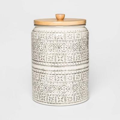 130oz Stoneware Genesis Stripe Food Storage Canister White/Gray - Threshold™