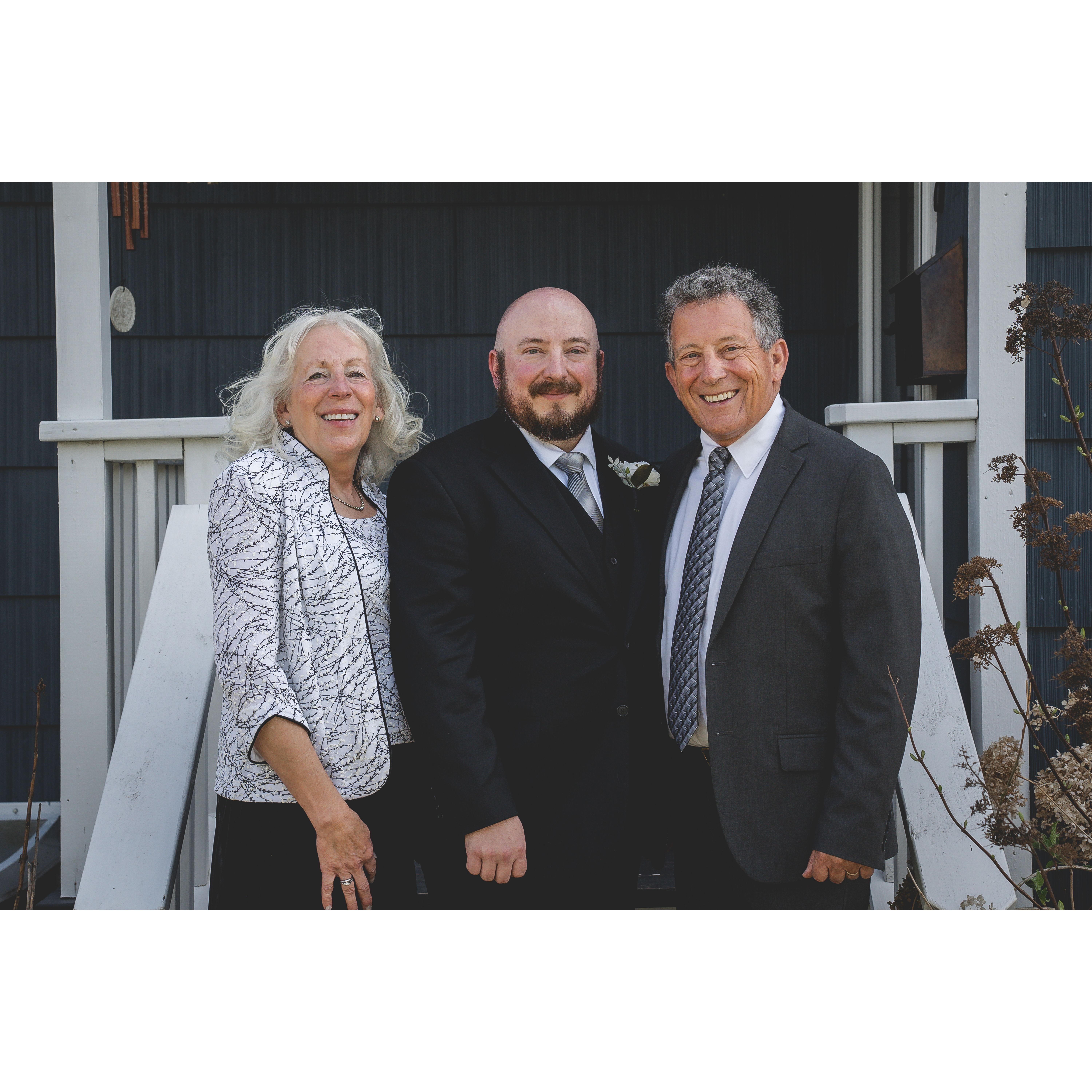 Joan and Mike with their son, the happy groom