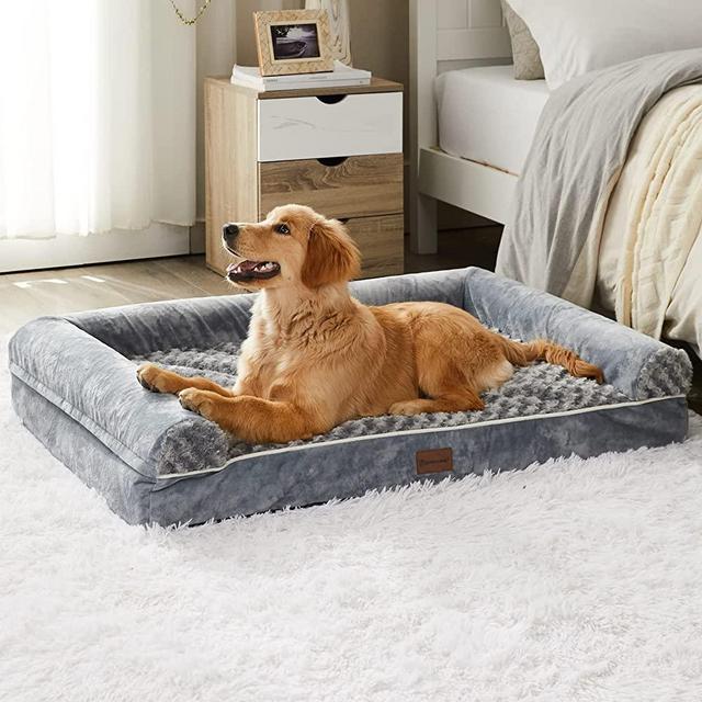 BFPETHOME Dog Beds for Large Dogs, Orthopedic Dog Bed for Medium Large Dogs, Egg- Foam Dog Crate Bed (L(36*27*3 inch), Grey)