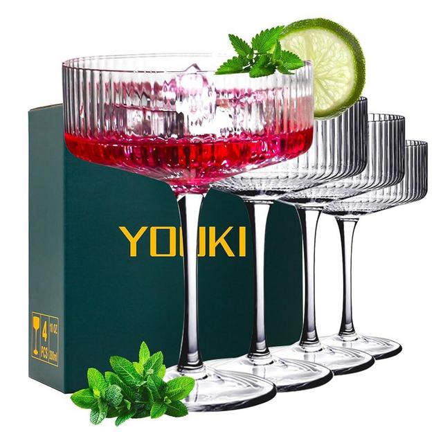 YOUKI Martini Glasses Set of 4,Margarita Glasses,Cocktail Glasses,glassware sets for Cosmopolitan,Manhattan,Gimlet,Home Bar,Cocktail Party,Martini Glassware Gift Set,10 Oz