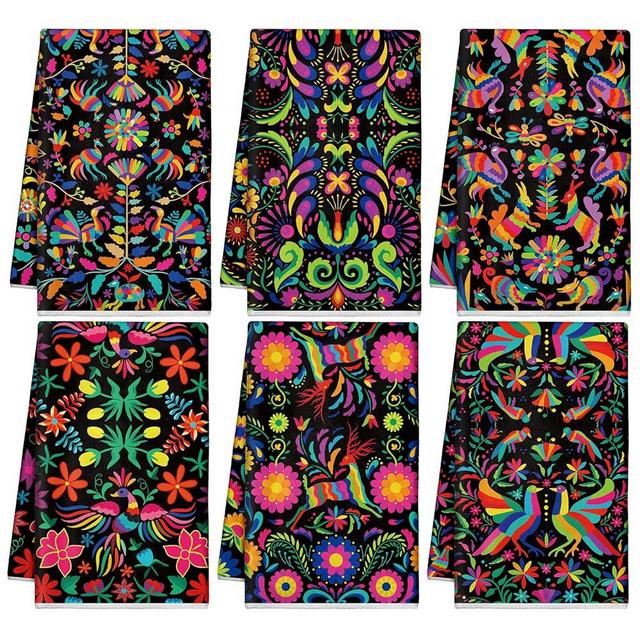 Breling Set of 6 Mexican Kitchen Towels Dia De Los Muertos Decorations Mexican Themed Dish Towel Bathroom Decorative Day of The Dead Hand Cloths Decor for Kitchen Bathroom Home Cooking, 14 x 21 Inch