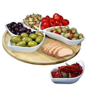 Elama Signature Modern 13.5 Inch 7pc Lazy Susan Appetizer and Condiment Server Set with 6 Unique Design Serving Dishes and a Bamboo Lazy Suzan Serving Tray - Walmart.com