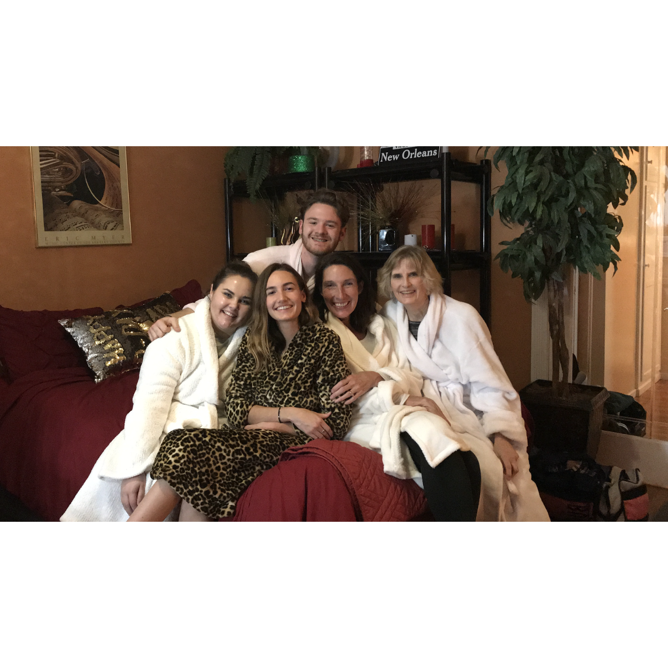Sarah's 20th birthday in San Diego. Our Air Bnb came with bath robes for everyone!