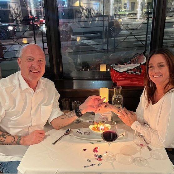Celebrating Debbie's birthday together for the first time.