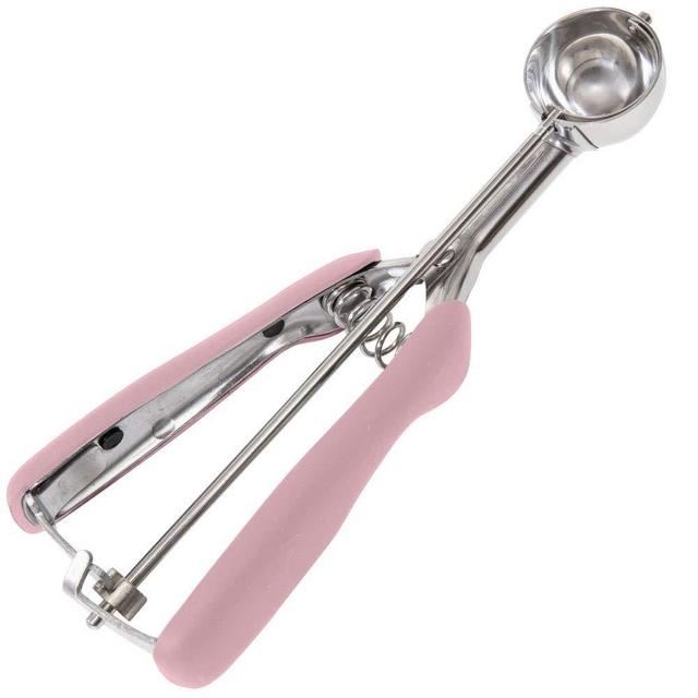 Gorilla Grip Premium Stainless Steel, Easy Squeeze, Small Sized Spring-Loaded Cookie, Ice Cream, Fruit Scooper, 1 TBSP Scooper Size 60, Comfortable Handle, Uniform Portions Every Time, Pink